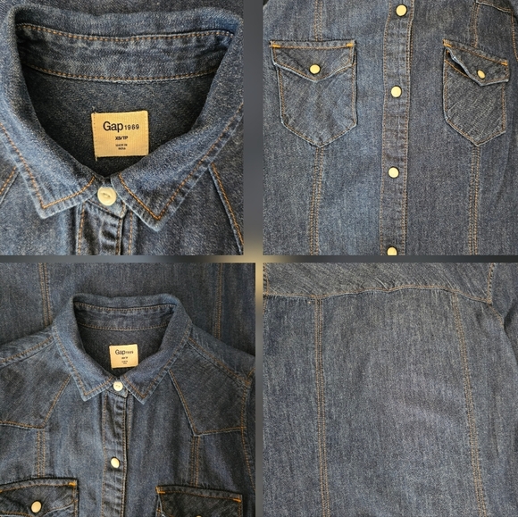 GAP 1969 Long Sleeve Dark Blue Denim Western Button Shirt Dress - Picture 7 of 16